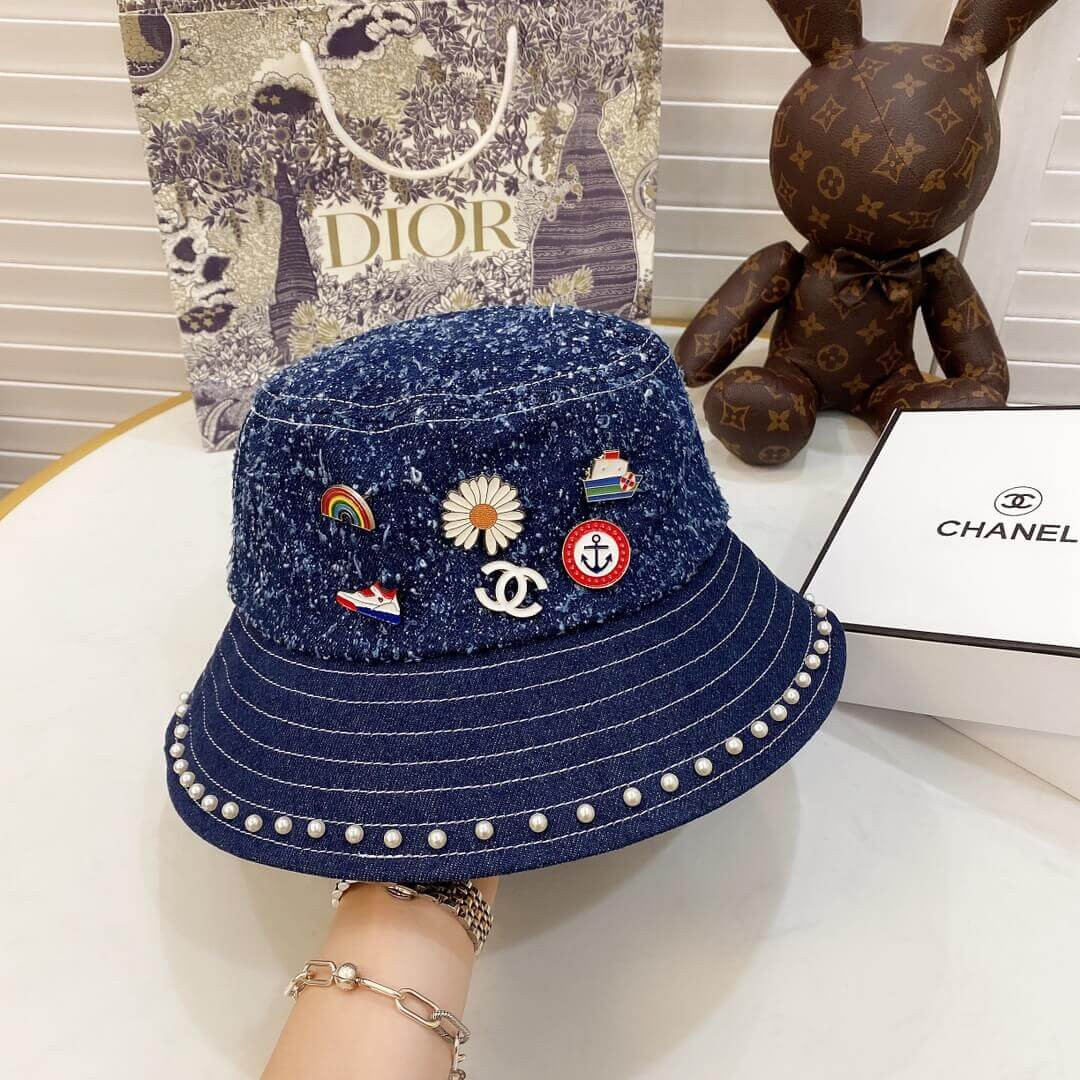 Chanel Badge Denim Bucket Hat D012