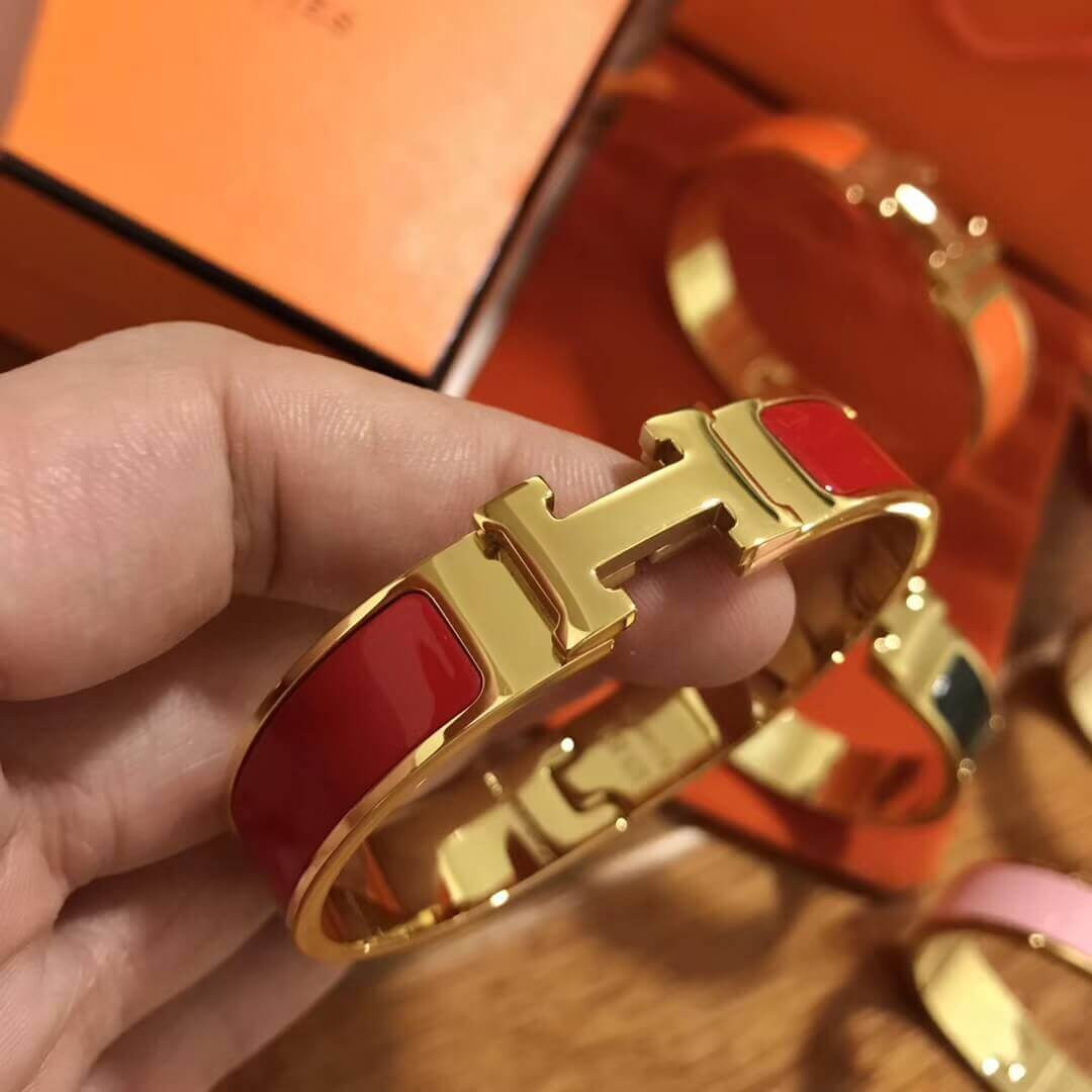 Hermes Narrow Clic H Bracelet In Red