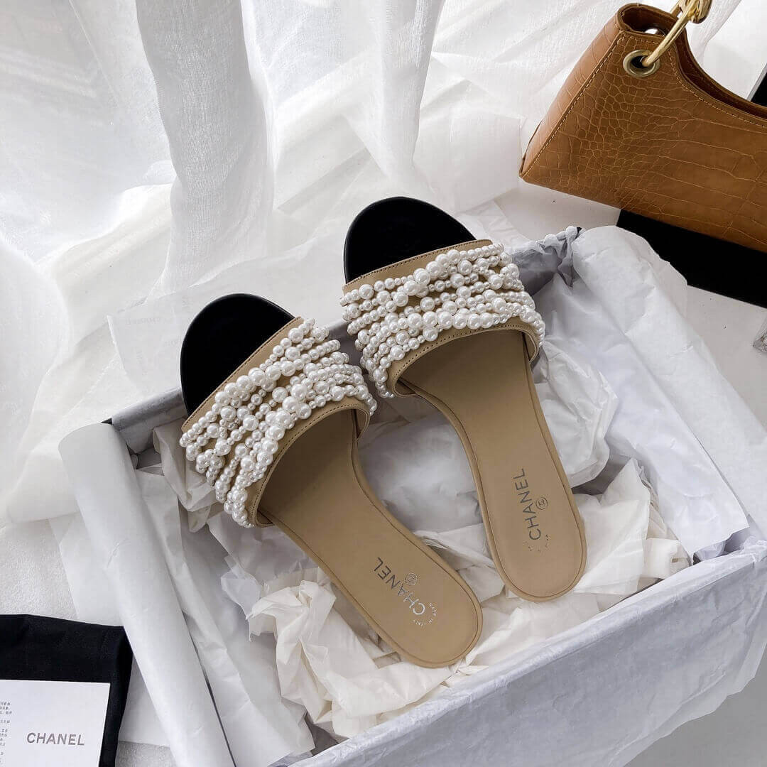 Chanel Satin CC Pearl Sandal Flats 36123