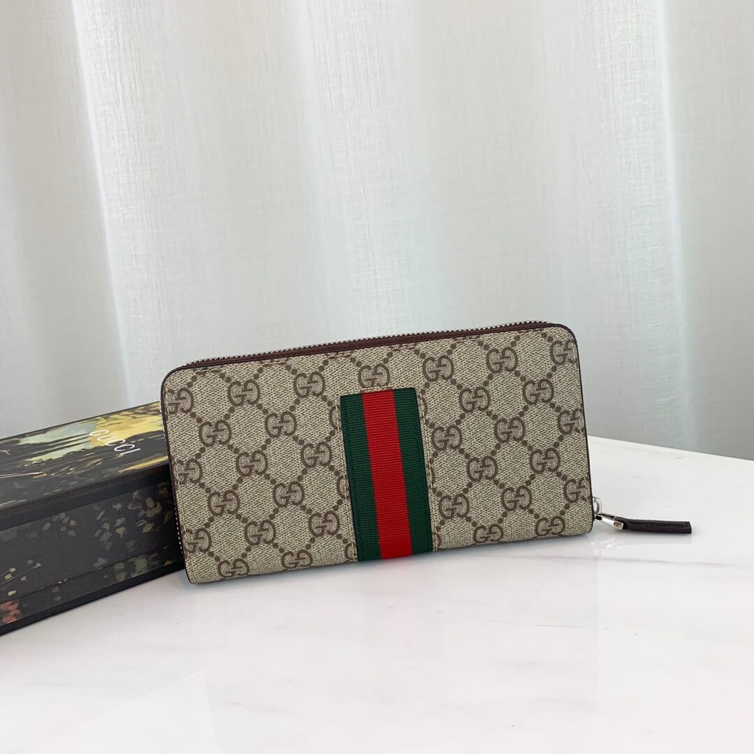 Gucci Bee Print Web GG Supreme Zip Around Wallet 408831
