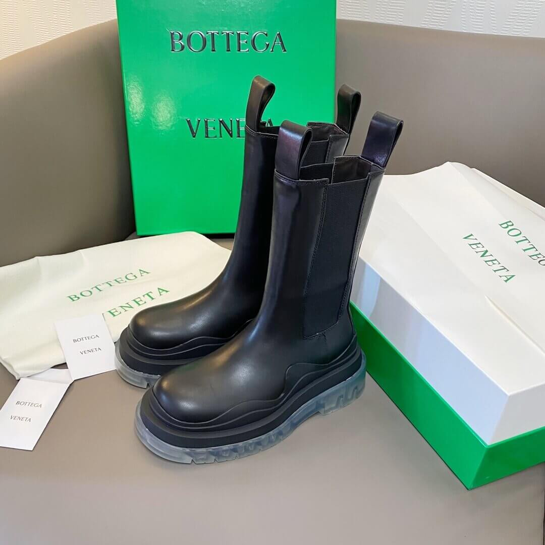 Bottega Veneta Rubber-Trimmed Leather Chelsea Boots Black