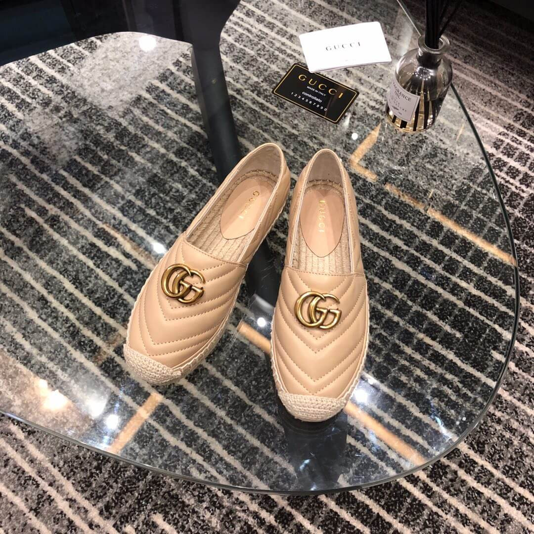 Gucci Chevron Leather Espadrille With Double G 551890 Beige