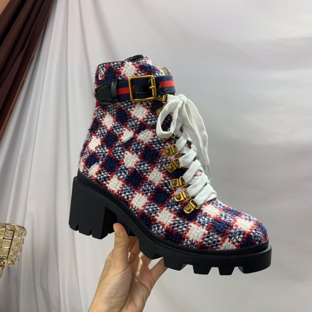Gucci Check Tweed Ankle Boot 578585