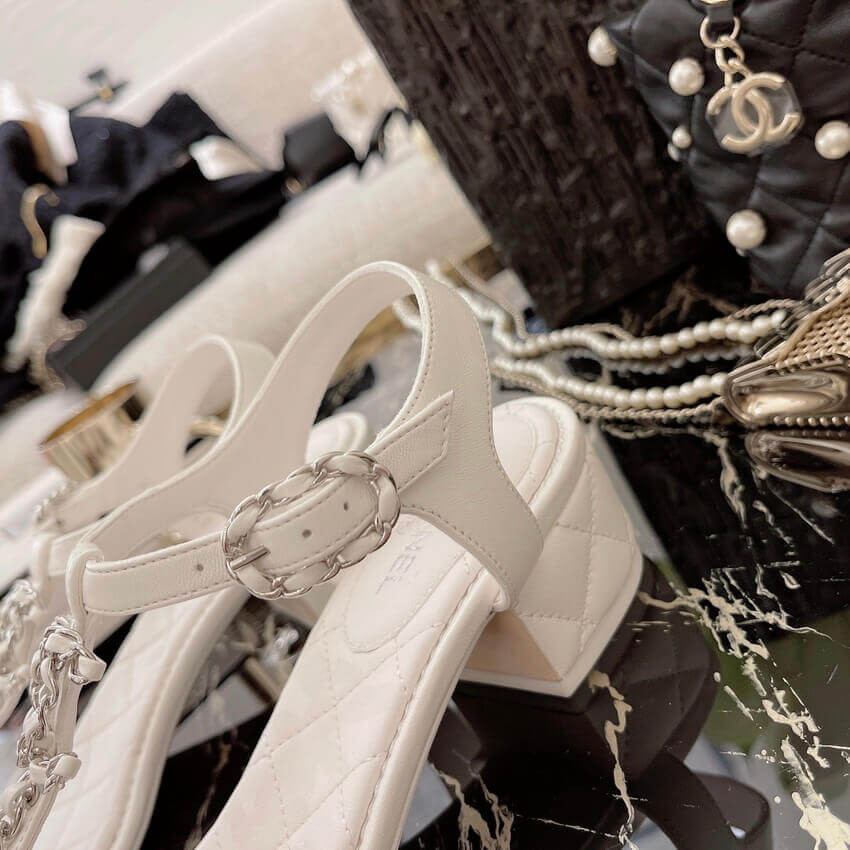 Chanel Lambskin CC Chain Thong Sandals G31463