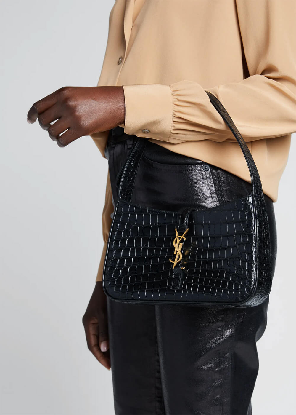 Saint Laurent Le 5 A 7 Hobo Bag in Crocodile-Embossed Leather 657228