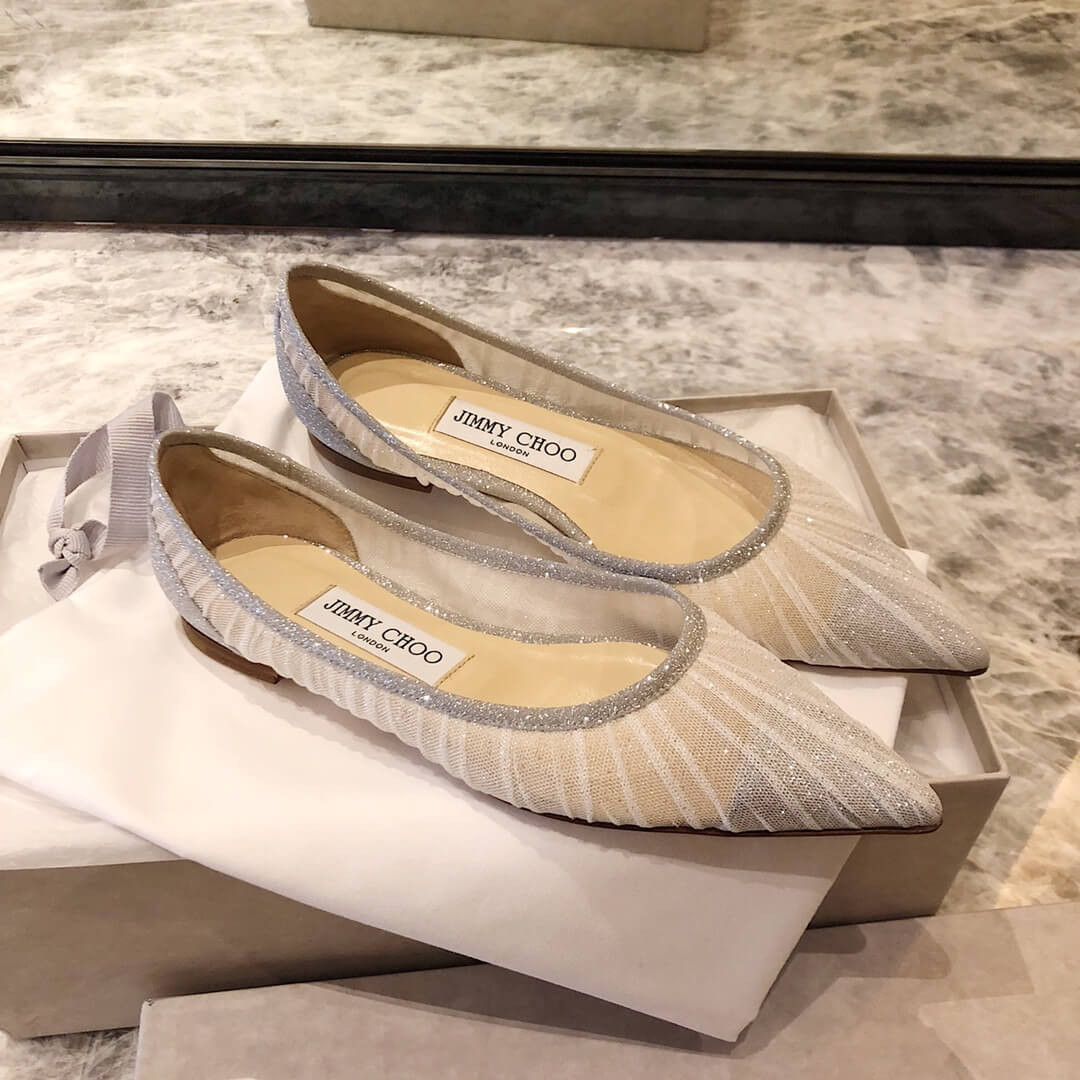 Jimmy Choo Flats Glitter Tulle Stiletto Pumps 513800