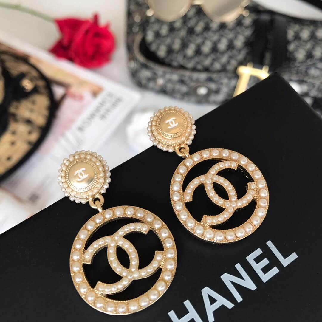 Chanel CC Pearl Hoop Earrings 460971