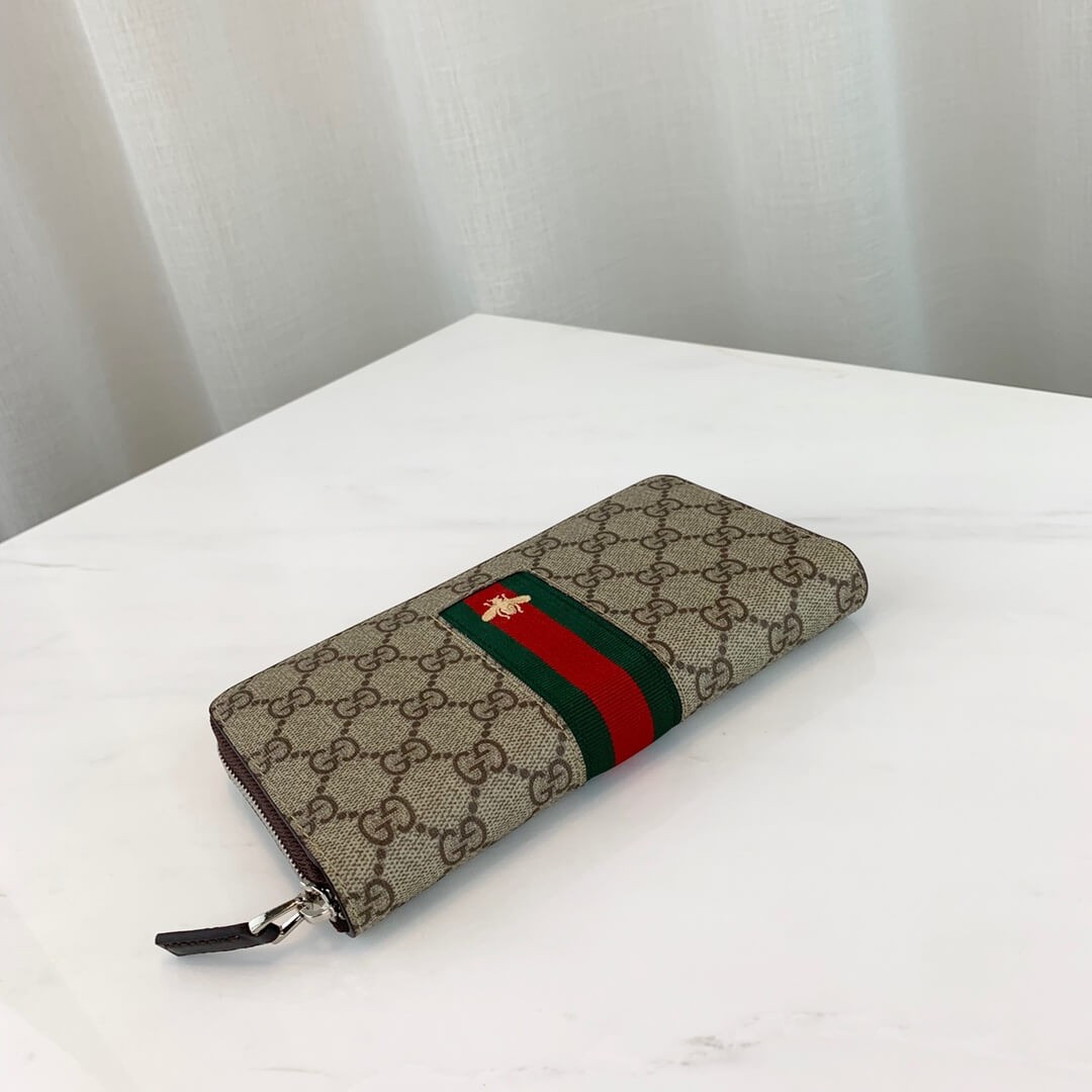 Gucci Bee Print Web GG Supreme Zip Around Wallet 408831