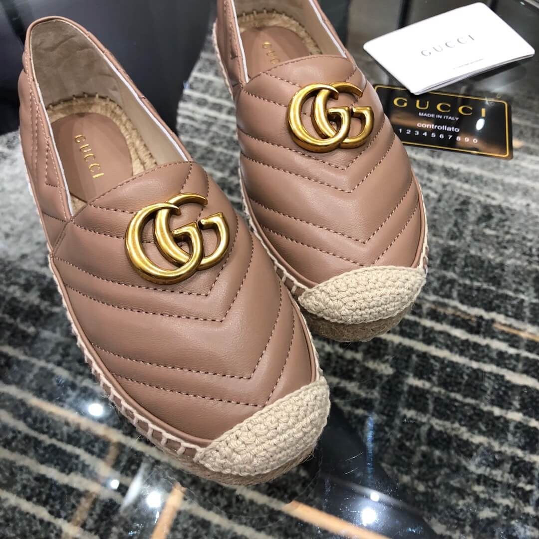 Gucci Chevron Leather Espadrille With Double G 551890 Dusty Pink