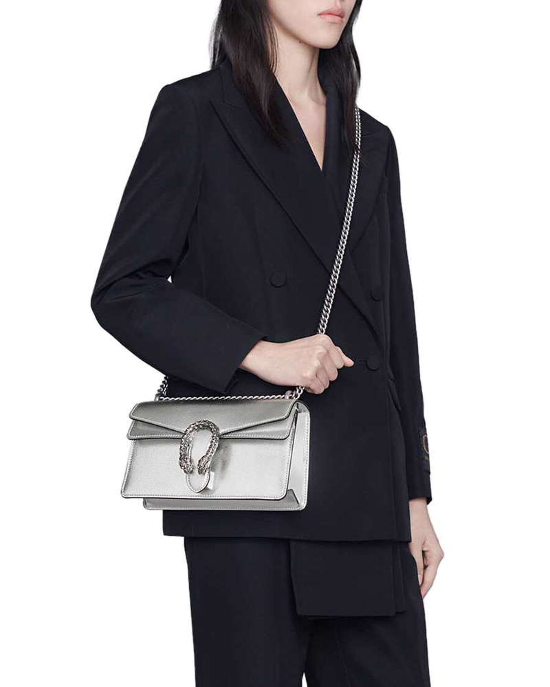 Gucci Dionysus Small Shoulder Bag in Silver Lame Leather 499623