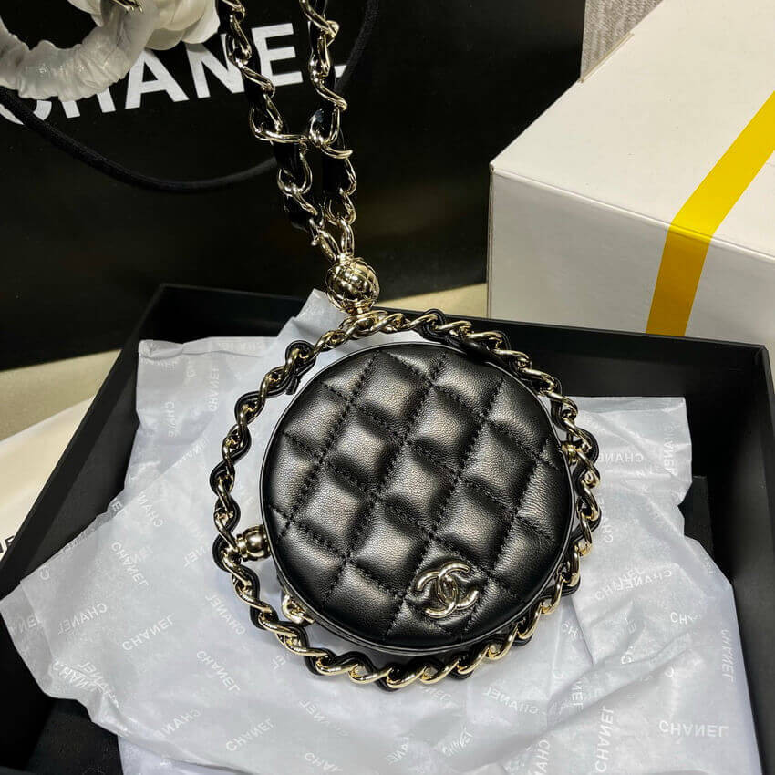 Chanel Lambskin Leather Pouch With Chain AP2568