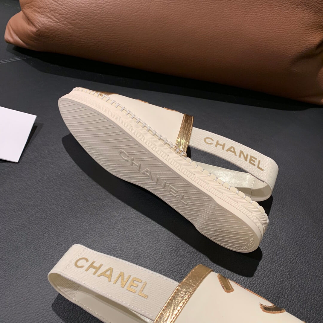 Chanel Slingback Espadrilles G34817 White/Gold