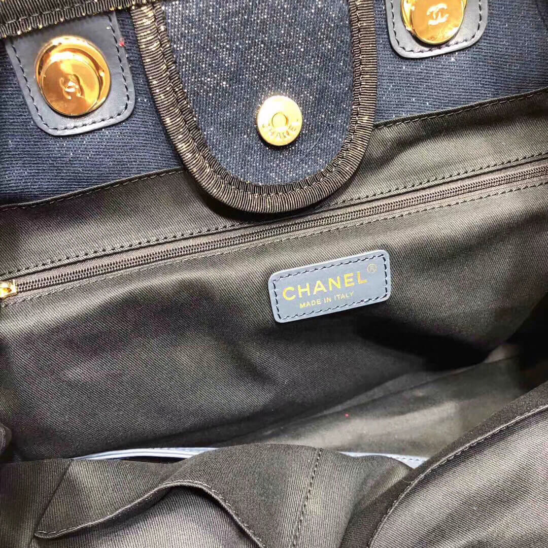 Chanel Deauville Tote 38cm Canvas Bag A66941 Denim Blue/Gold