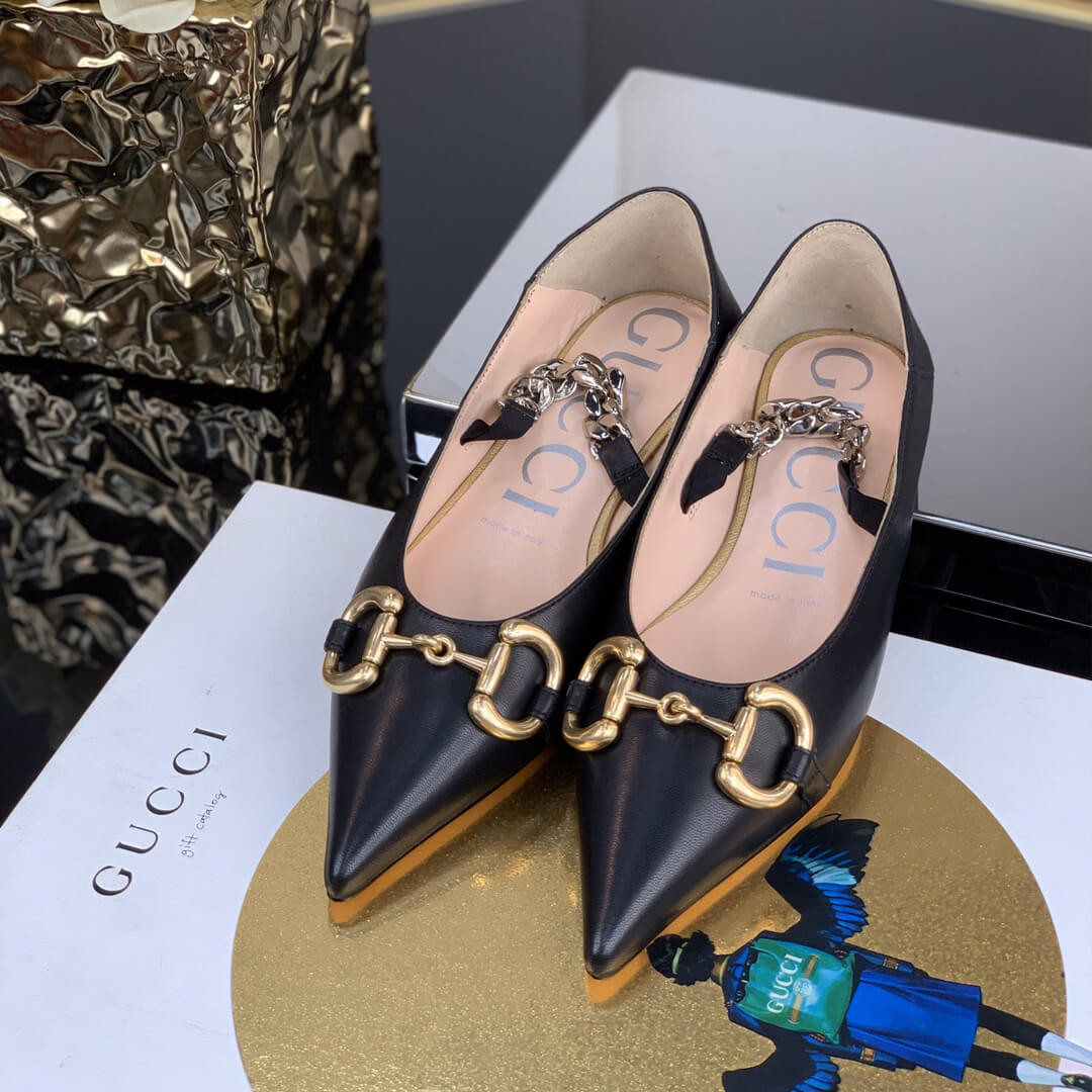 Gucci Leather Ballet Flat With Horsebit 621161 Black