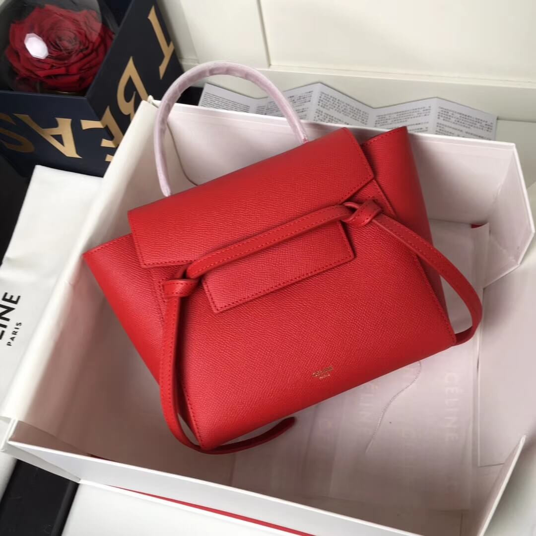 Celine Micro Belt Bag In Grained Calfskin 189153 Red