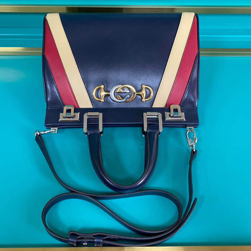 Gucci Zumi Smooth Leather  With Stripes Small Top Handle Bag 569712