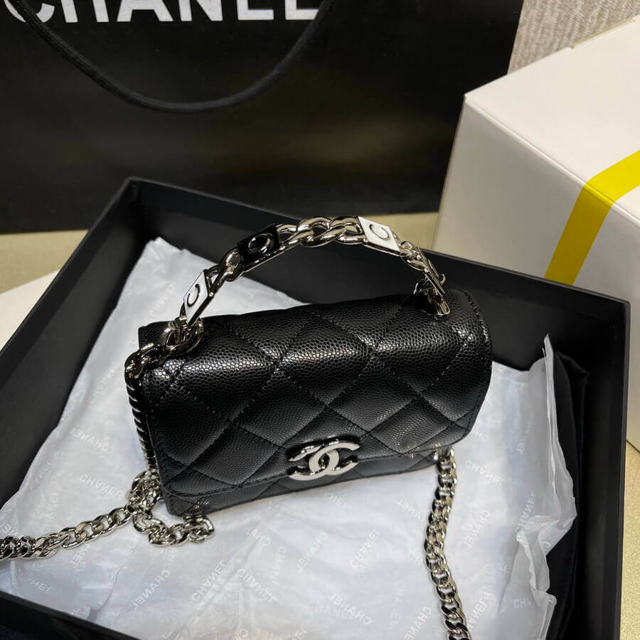 Chanel Enamel Handle Clutch with Chain in Grained Calfskin AP2758
