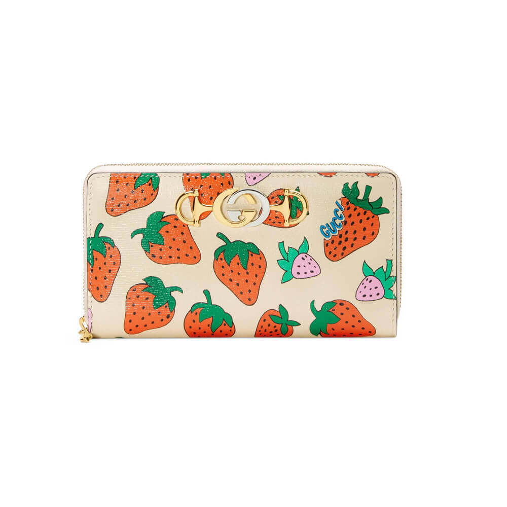 Gucci Zumi Strawberry Print Zip Around Wallet 570661