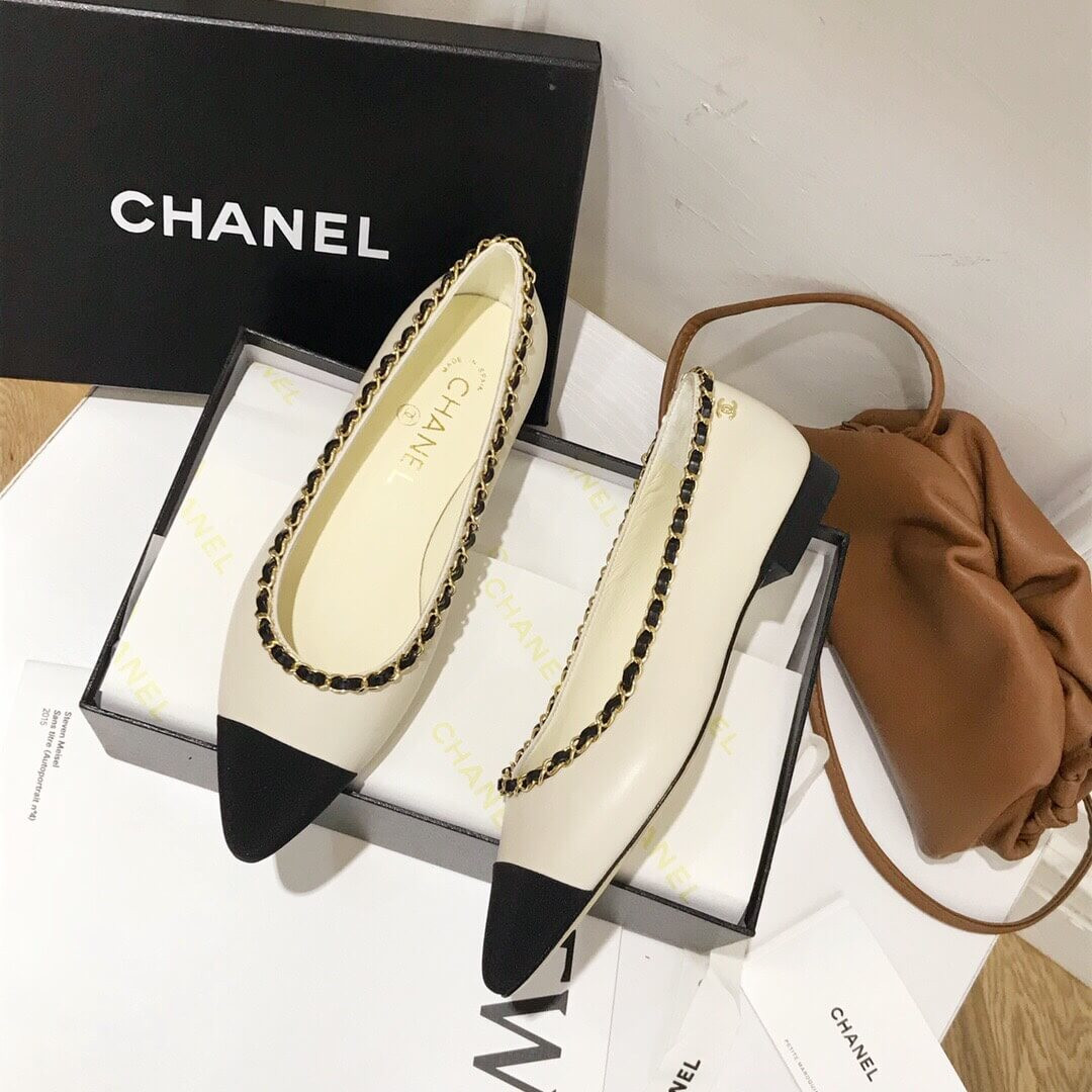 Chanel Grosgrain and Lambskin Chain Flats Ballerinas G35389