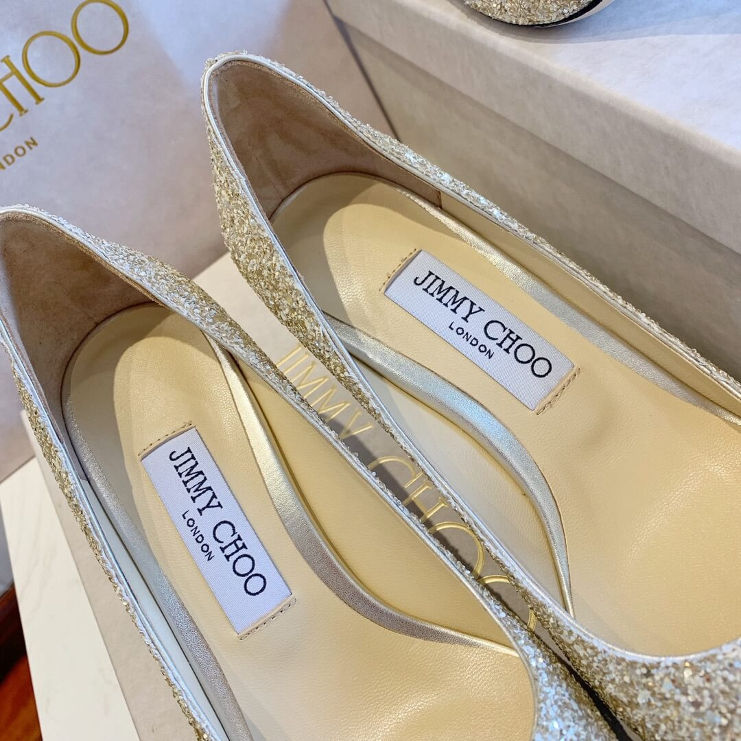 Jimmy Choo Gold Romy Glitter Fabric Pointy Toe Pumps 120011