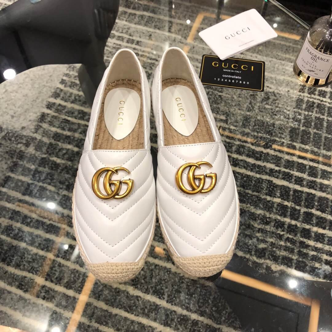 Gucci Chevron Leather Espadrille With Double G 551890 White