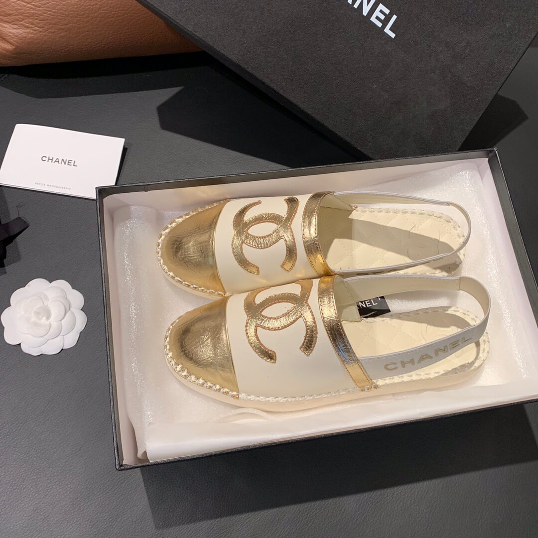 Chanel Slingback Espadrilles G34817 White/Gold