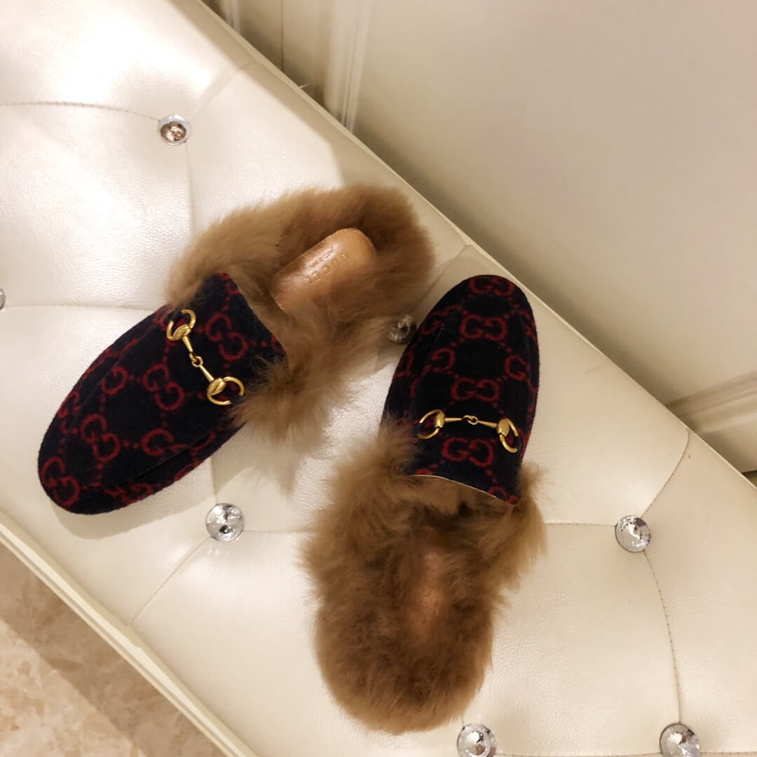 Gucci Princetown GG Velvet Slipper 448657 Black/Red