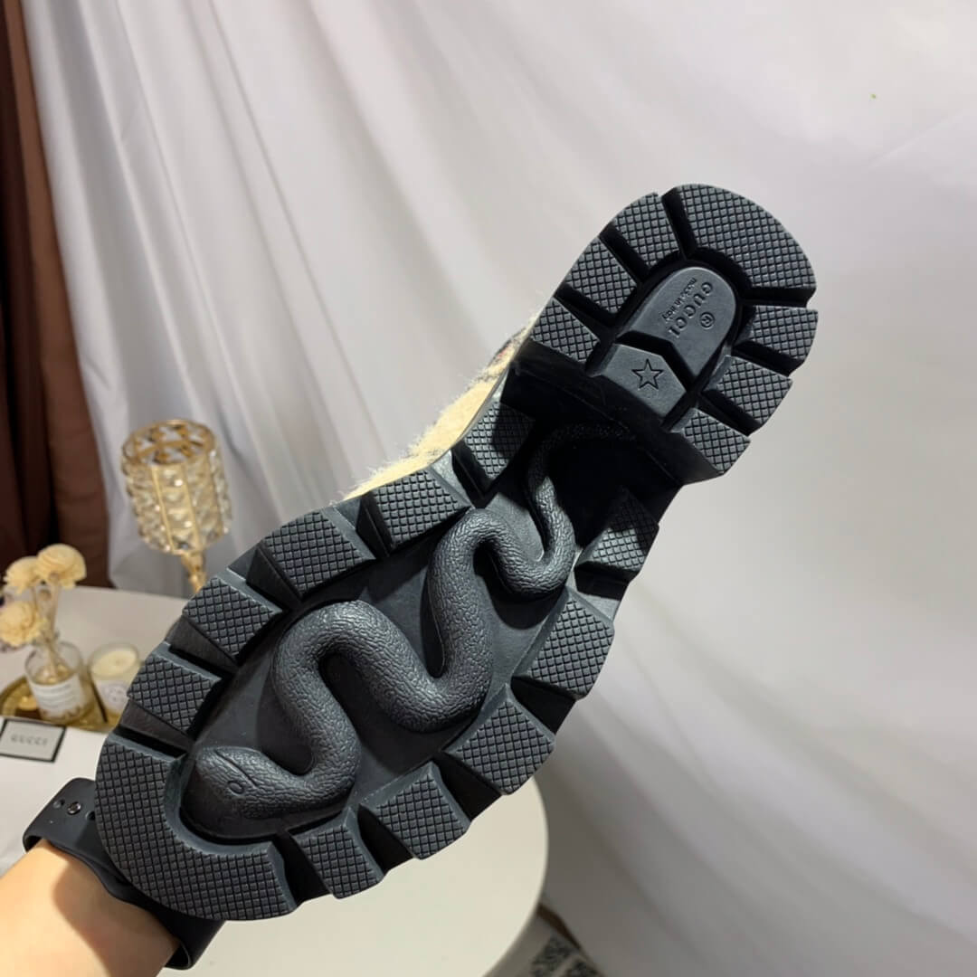 Gucci Trip GG Wool Combat Boots 583349 Beige