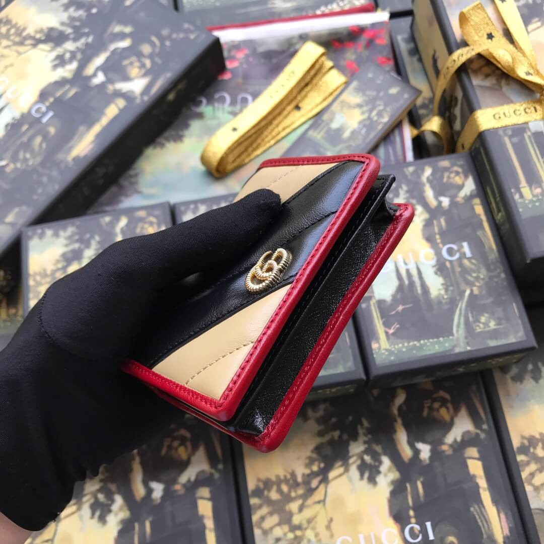 Gucci GG Marmont Card Case Wallet 573811 Beige/Black