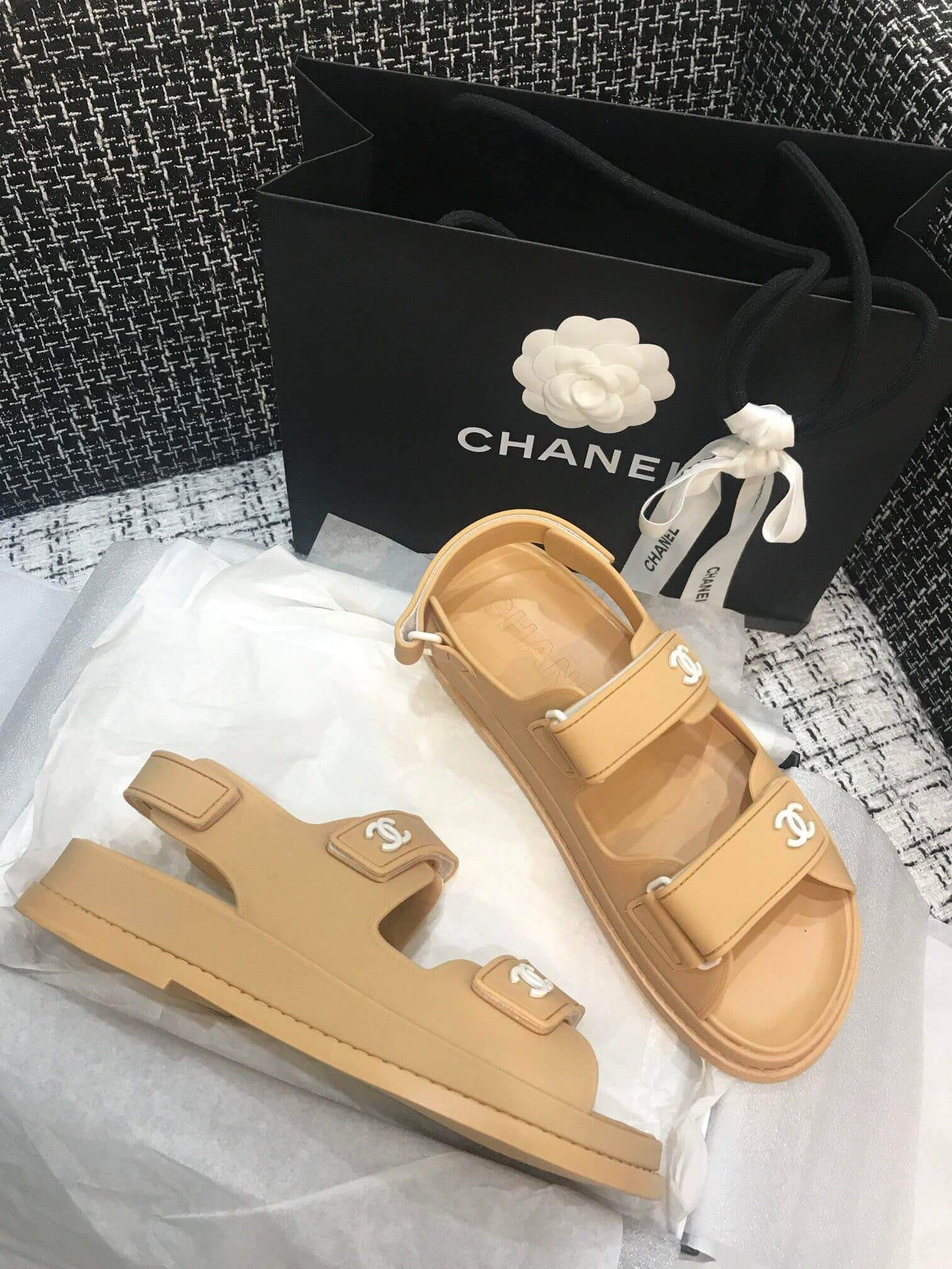 Chanel Velcro Sandals G31848 Beige
