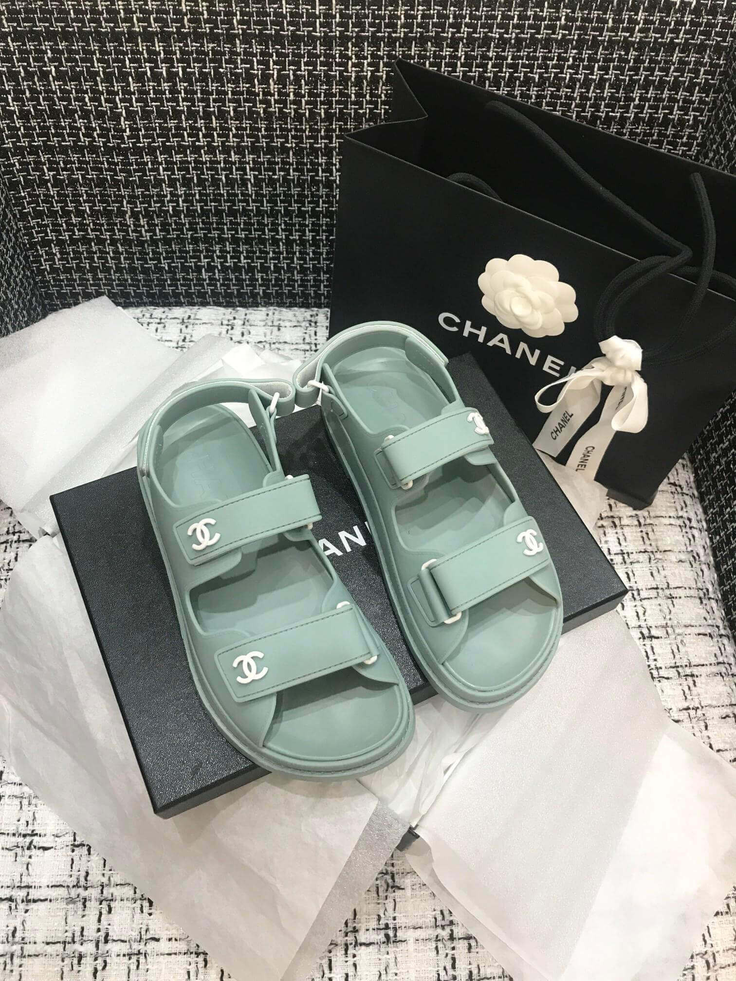 Chanel Velcro Sandals G31848 Light Green