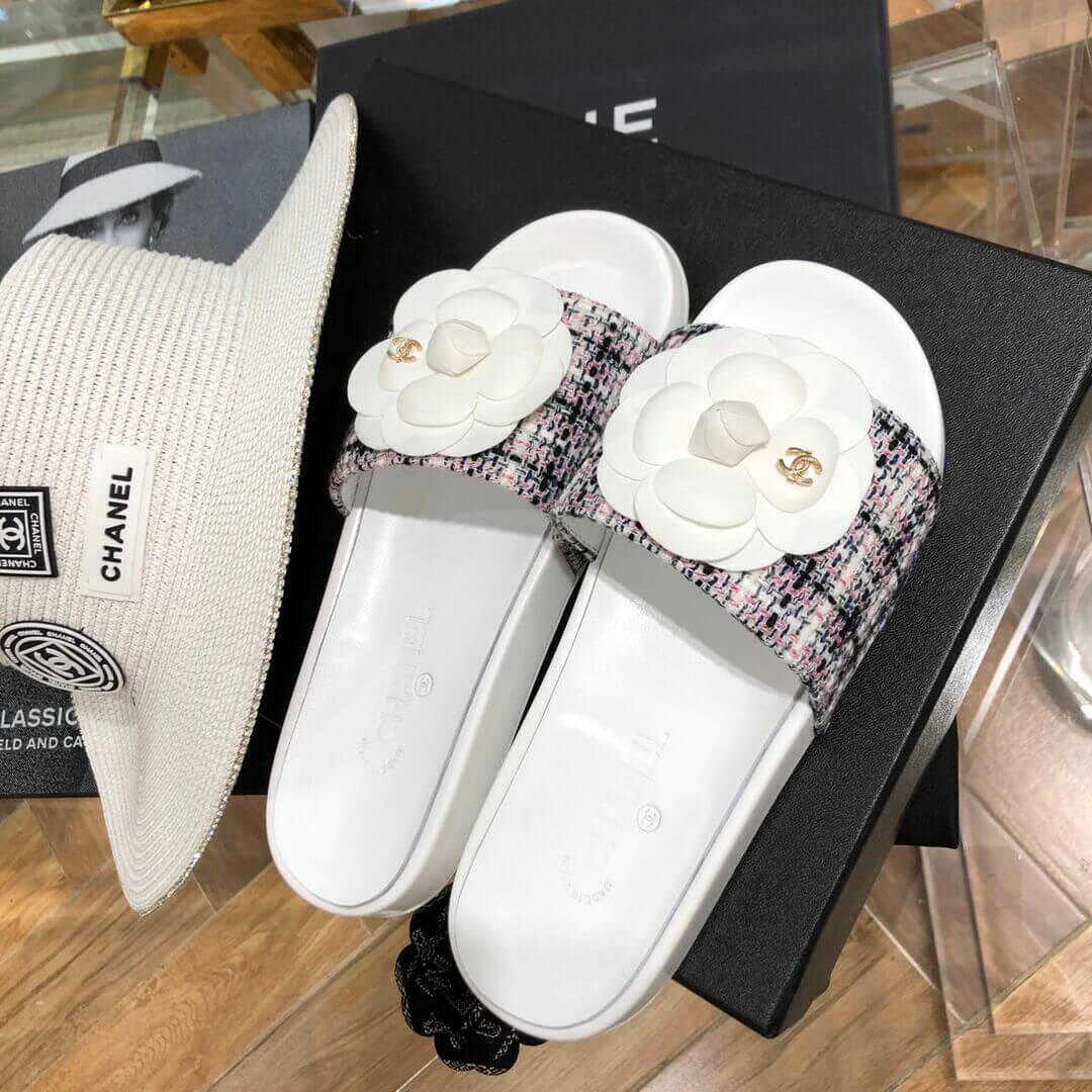 Chanel Camellia Iconic Tweed Flower Mules G14020