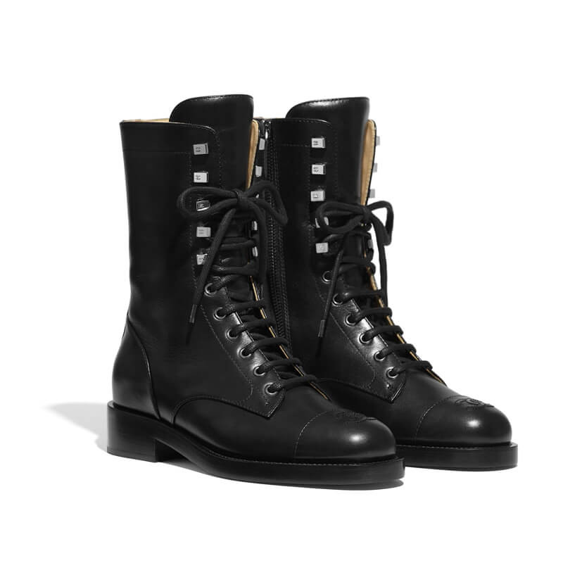Chanel Calfskin Black Combat Lace-Ups Boots G34953