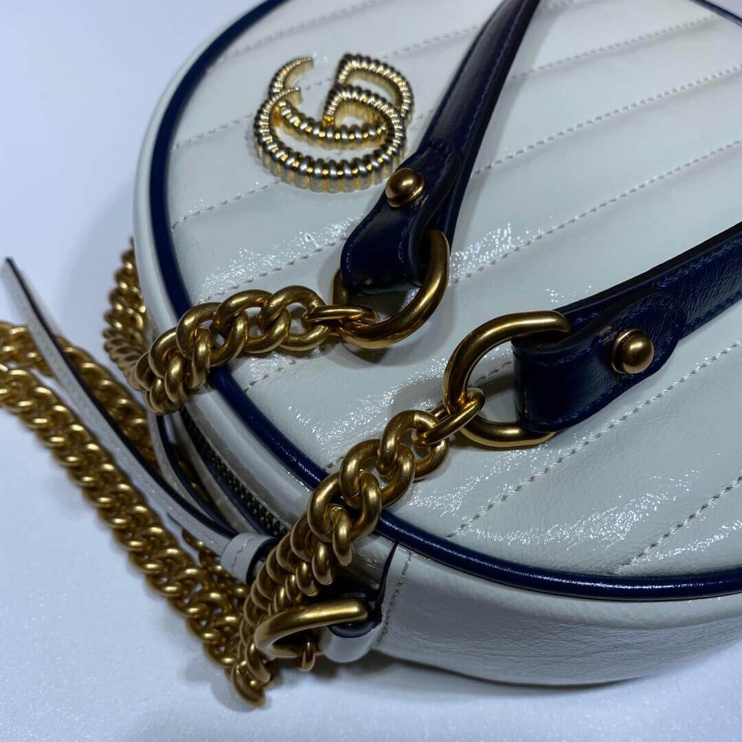 Gucci GG Marmont Mini Round Shoulder Bag 550154 White