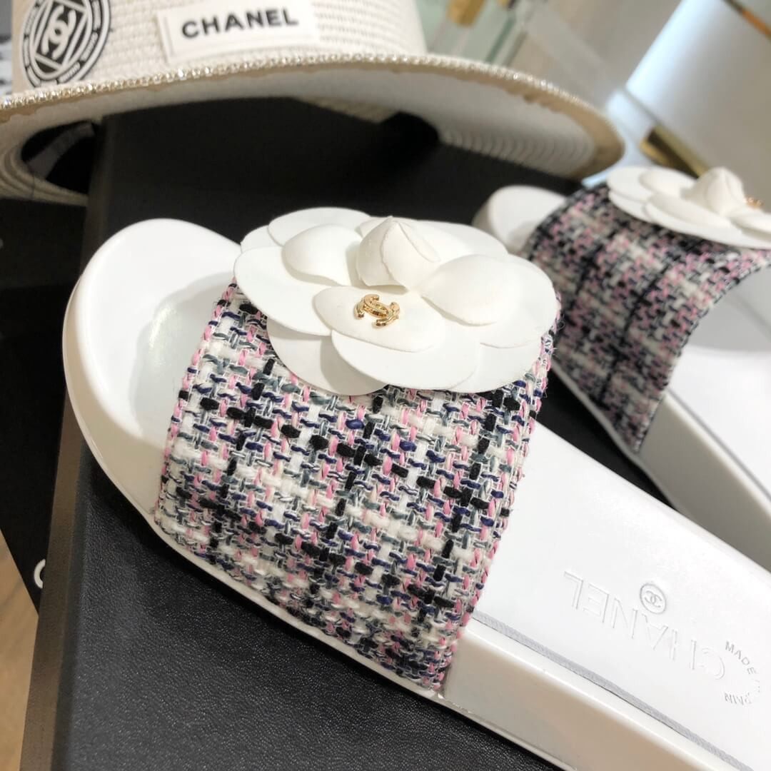 Chanel Camellia Iconic Tweed Flower Mules G14020