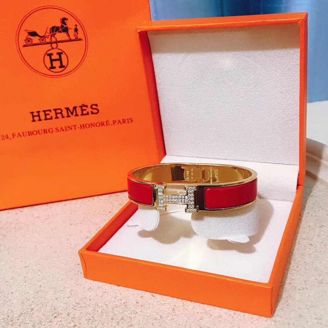 Hermes Narrow Clic Clac Gold Diamond H Bracelet