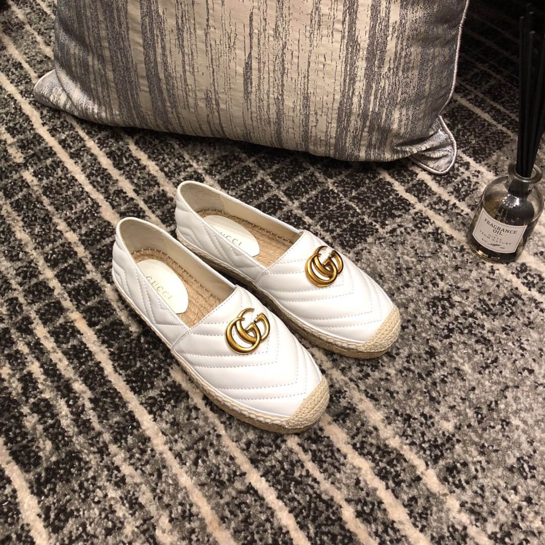 Gucci Chevron Leather Espadrille With Double G 551890 White