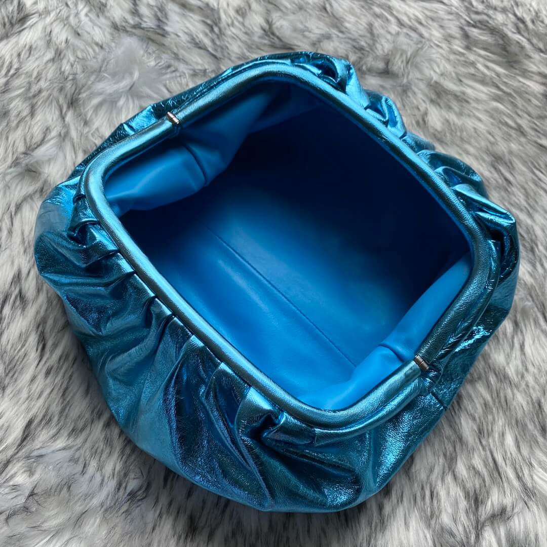 Bottega Veneta The Pouch In Blue Metallic Leather 576227