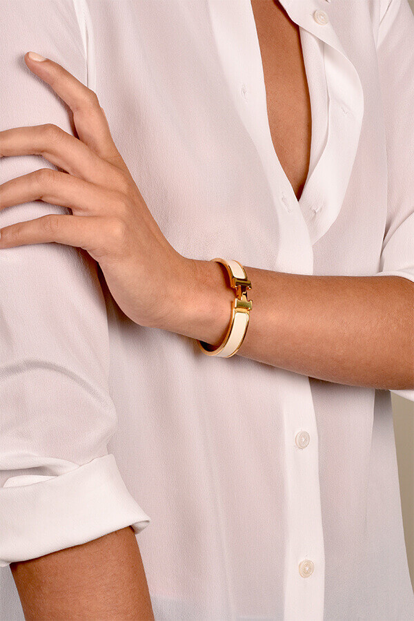 Hermes Narrow Clic H Bracelet In White