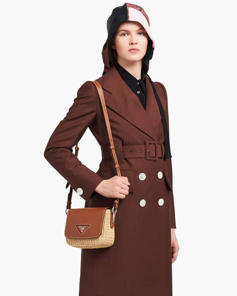 Prada Raffia and Leather Shoulder Bag 1BD243