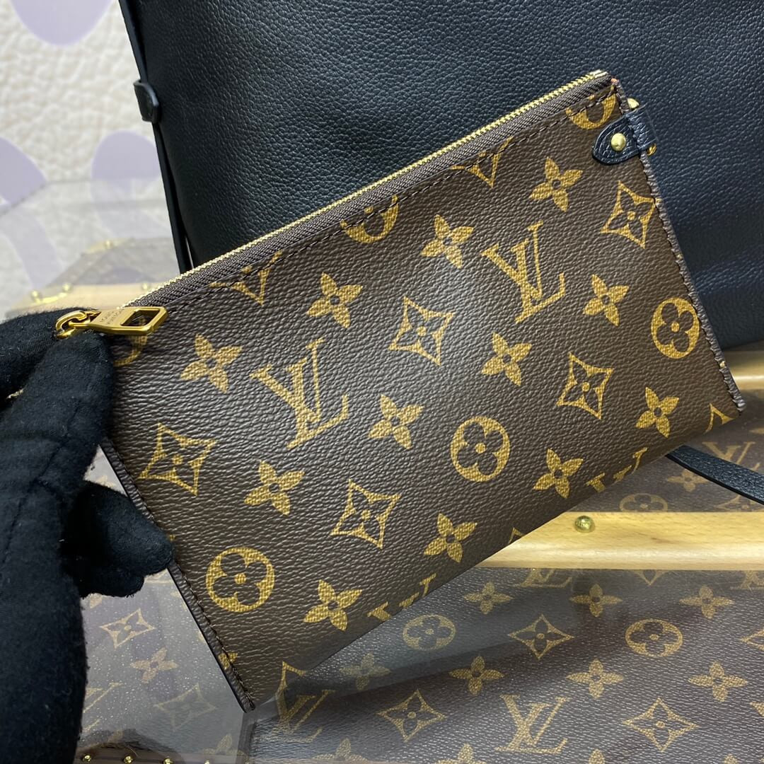 Louis Vuttion Grained Calfskin Low Key Hobo MM M24856 Black