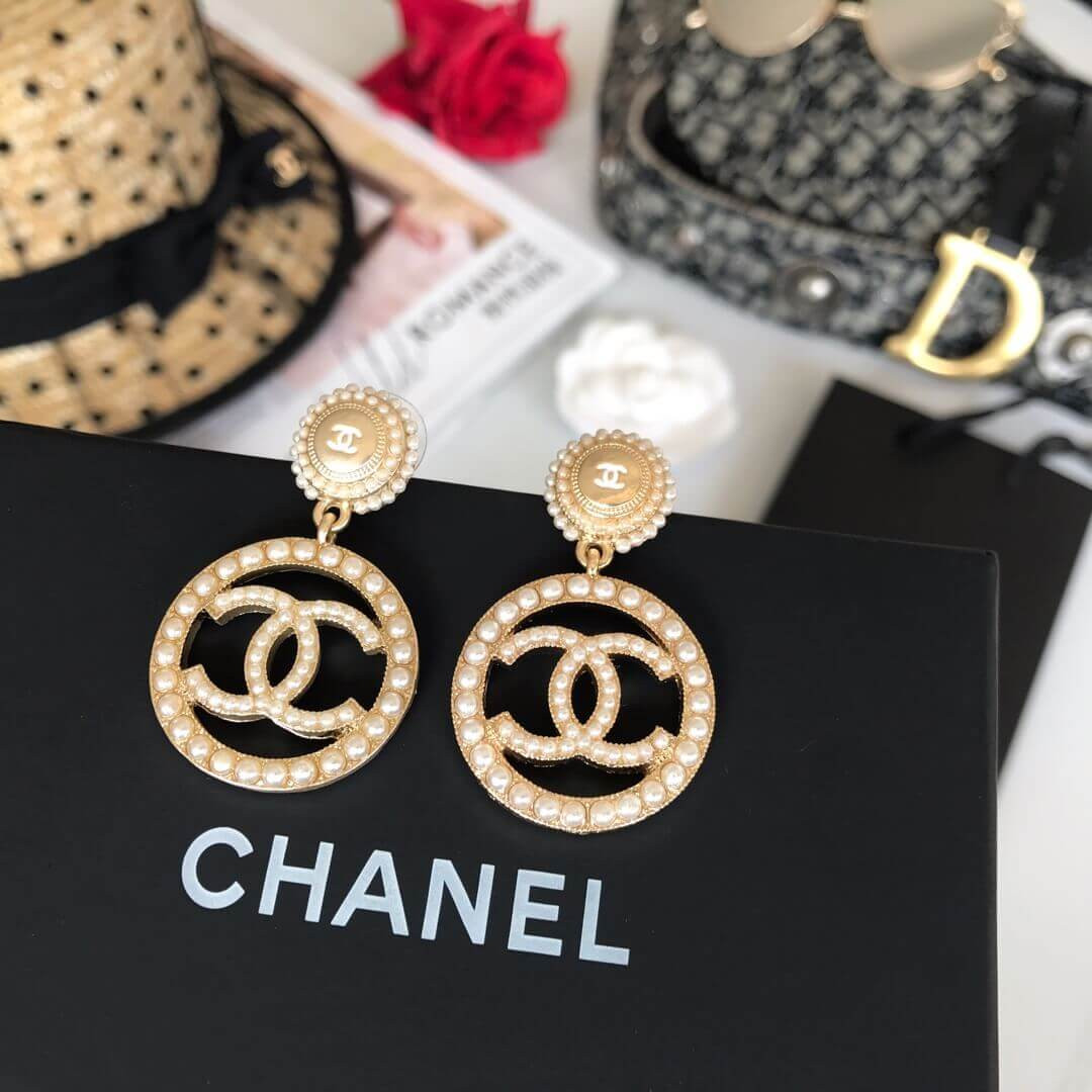 Chanel CC Pearl Hoop Earrings 460971