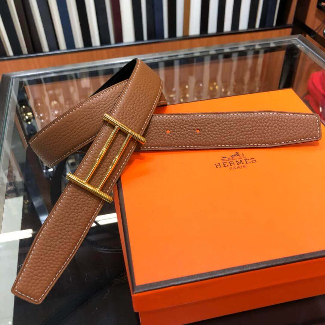 Hermes Rider Belt Buckle & Reversible Leather Strap 32mm H075372 Brown/Black