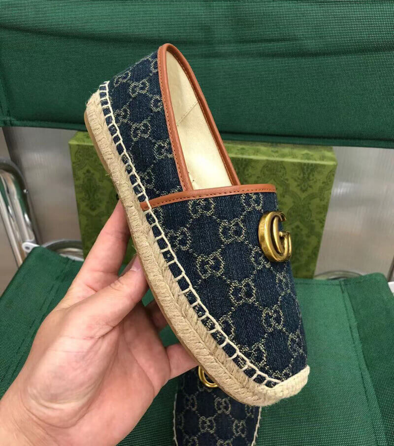 Gucci Pilar Double G Denim Espadrille Flat