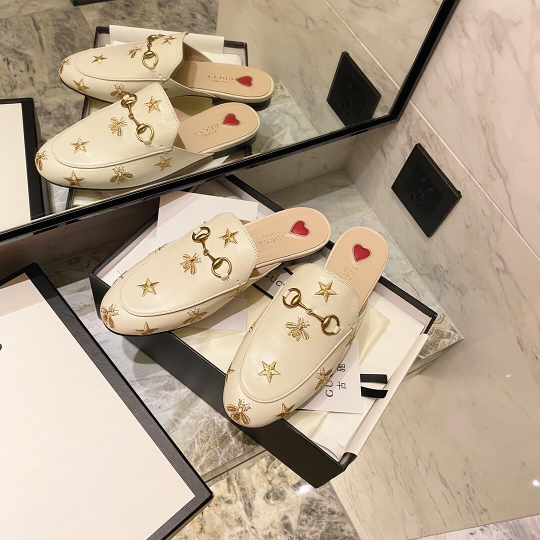 Gucci Princetown Embroidered Leather Slipper 505268 White