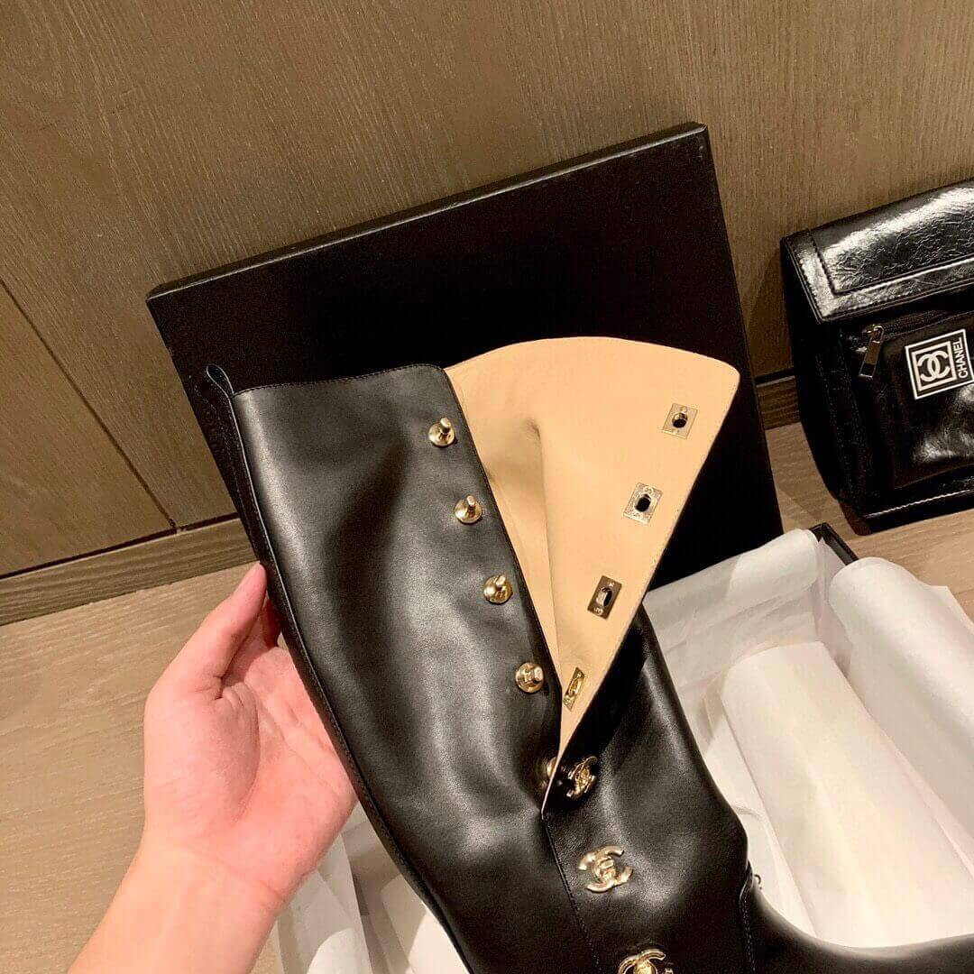 Chanel Calfskin CC Turn Lock High  Boots 37849