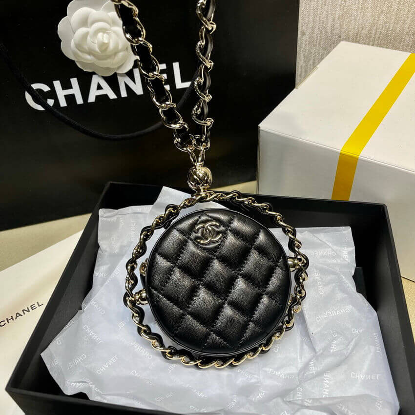 Chanel Lambskin Leather Pouch With Chain AP2568
