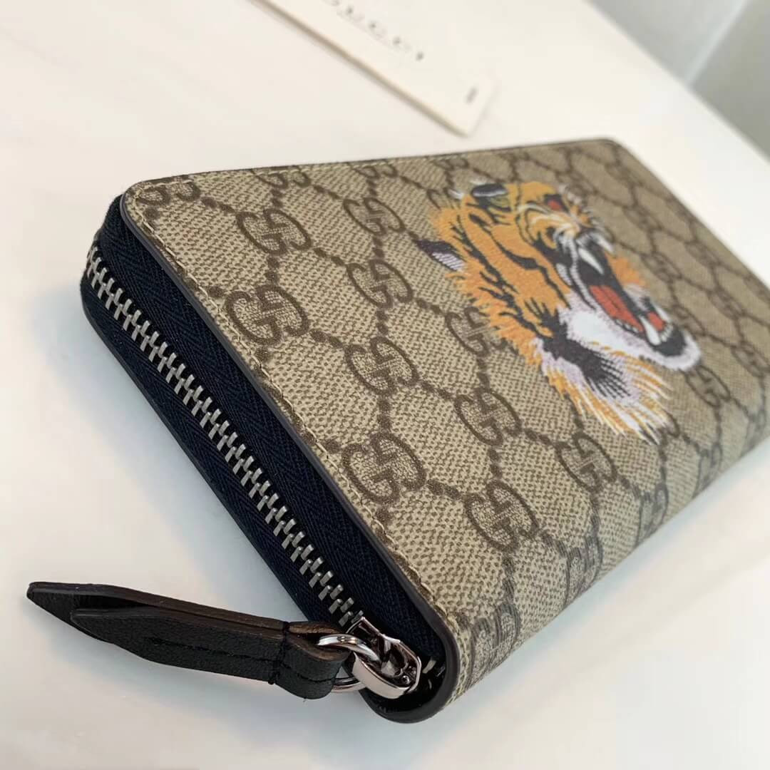 Gucci Angry Tiger Print GG Supreme Zip Around Wallet 451273