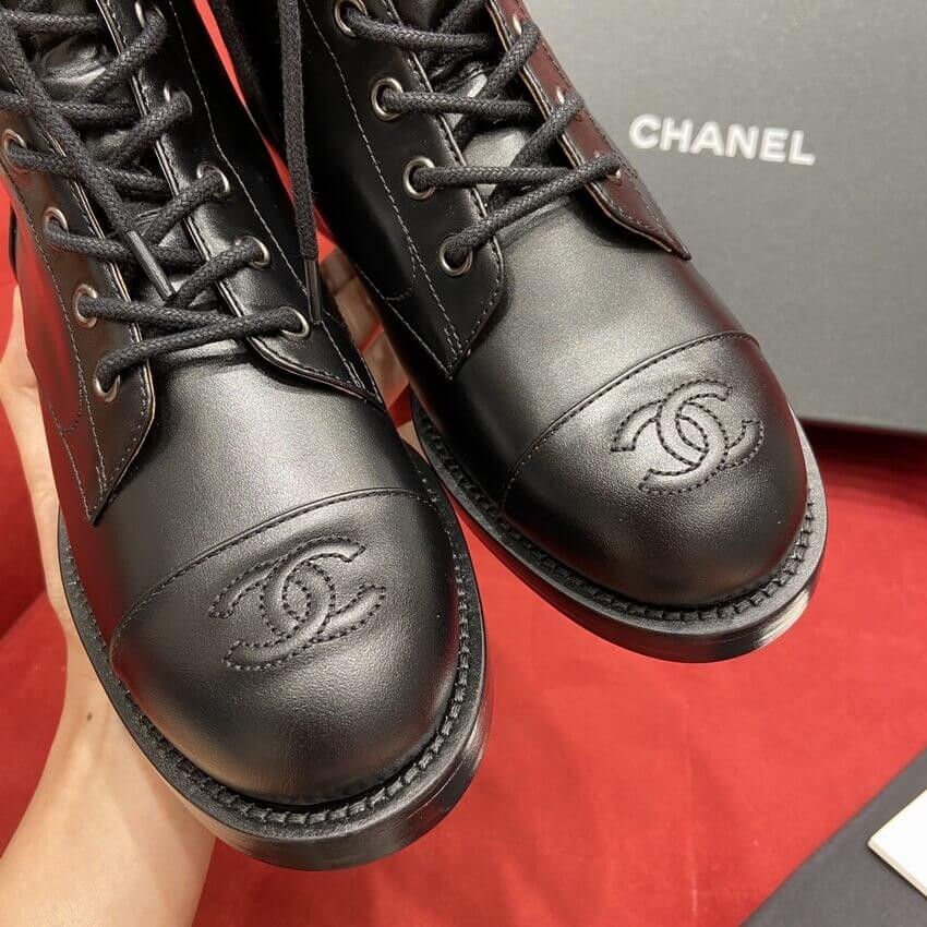 Chanel Calfskin Black Combat Lace-Ups Boots G34953