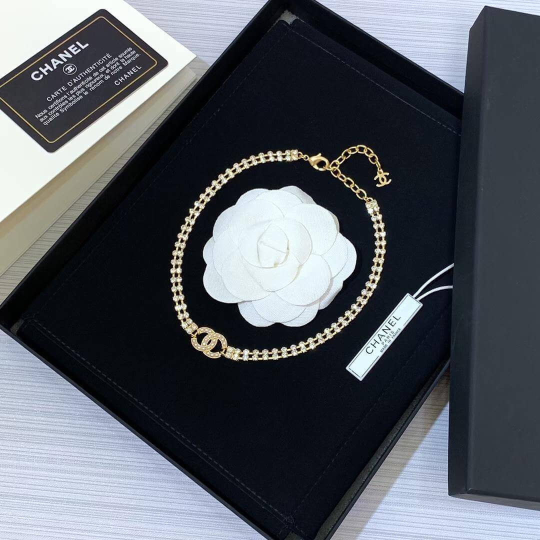 Chanel Double Strand Gold Crystal CC Pearl Necklace 460975